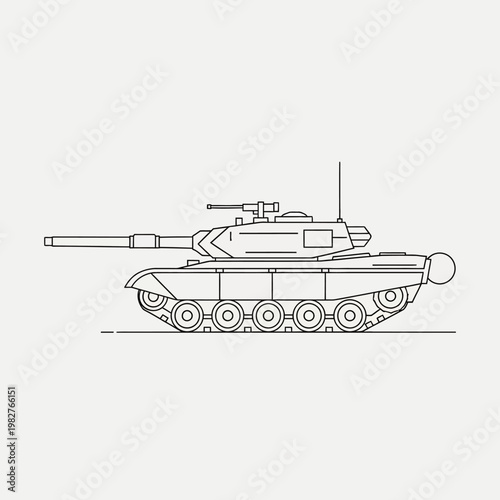 Military Tank Outline Vector Illustration - Modern Combat Vehicle
