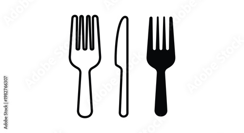 Black flatware icons depicting a fork knife and fork in a striking silhouette