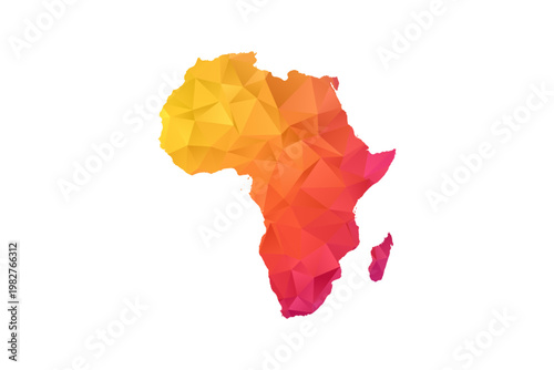 Africa Map - Polygon Style Vector Illustration in Orange and Pink Gradient, Low Poly Geometric Design, Isolated on White Background for Infographics and Education.