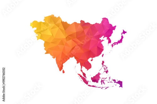 Asia Map - Polygon Style Vector Illustration in Orange and Pink Gradient, Low Poly Geometric Design, Isolated on White Background for Infographics and Education.