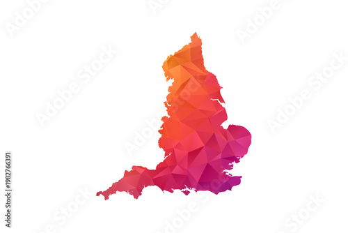 England Map - Polygon Style Vector Illustration in Orange and Pink Gradient, Low Poly Geometric Design, Isolated on White Background for Infographics and Education.