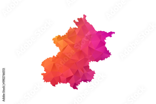 Beijing Map - Polygon Style Vector Illustration in Orange and Pink Gradient, Low Poly Geometric Design, Isolated on White Background for Infographics and Education.