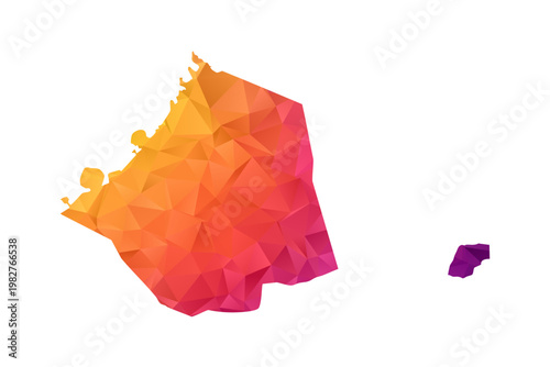 Dubai Map - Polygon Style Vector Illustration in Orange and Pink Gradient, Low Poly Geometric Design, Isolated on White Background for Infographics and Education.