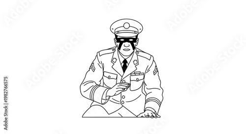 Man in military uniform with mask, gesturing for silence