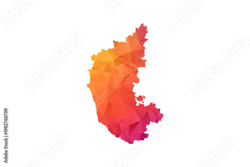 karnataka Map - Polygon Style Vector Illustration in Orange and Pink Gradient, Low Poly Geometric Design, Isolated on White Background for Infographics and Education.