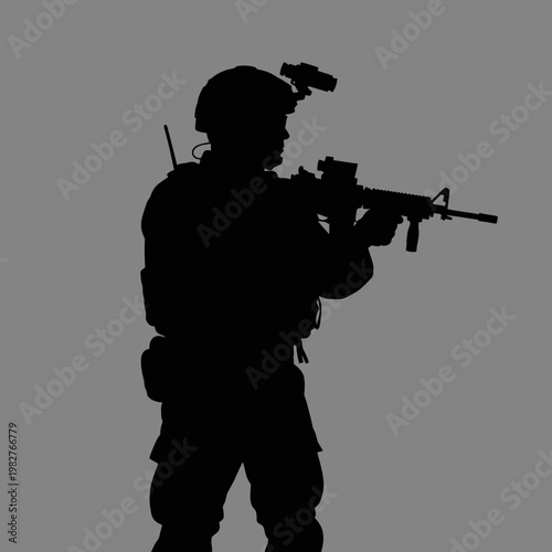 Silhouette Soldier with Rifle and Night Vision Goggles