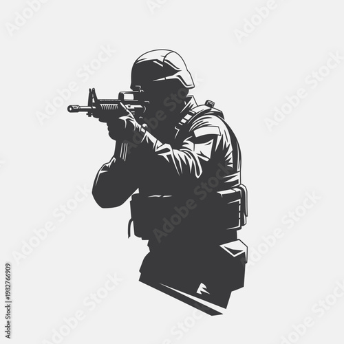 Soldier Aiming Rifle, Military Silhouette, Combat Ready
