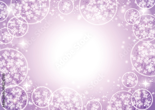 あじさい玉、背景、梅雨、6月、かわいい、イラスト、キラキラ、紫