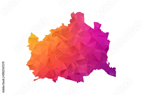 Vienna Map - Polygon Style Vector Illustration in Orange and Pink Gradient, Low Poly Geometric Design, Isolated on White Background for Infographics and Education.