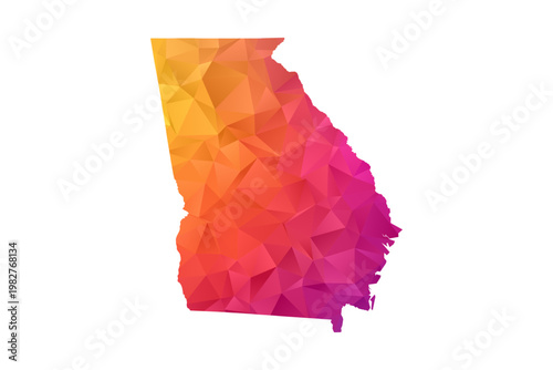 Georgia Map - Polygon Style Vector Illustration in Orange and Pink Gradient, Low Poly Geometric Design, Isolated on White Background for Infographics and Education.