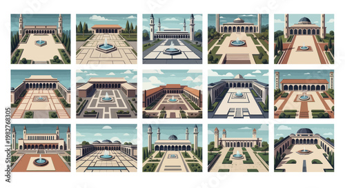 Islamic Architecture Collection: Mosques and Courtyards with Fountains