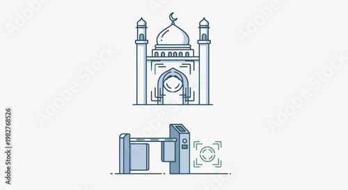 Mosque Entrance Security Gate with Biometric Scanner Icon