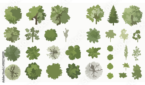 Tree top view vector set – aerial landscape architecture plant collection