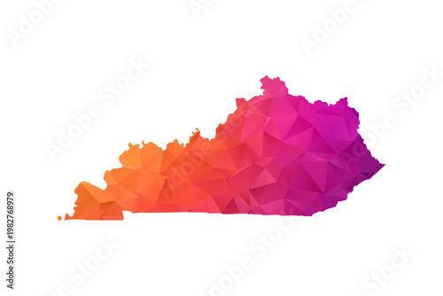 Kentucky Map - Polygon Style Vector Illustration in Orange and Pink Gradient, Low Poly Geometric Design, Isolated on White Background for Infographics and Education.