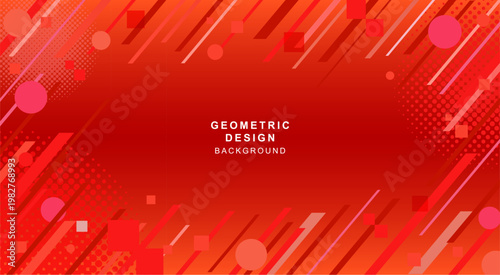 丸と四角と斜線を組み合わせた赤色の幾何学的な背景素材