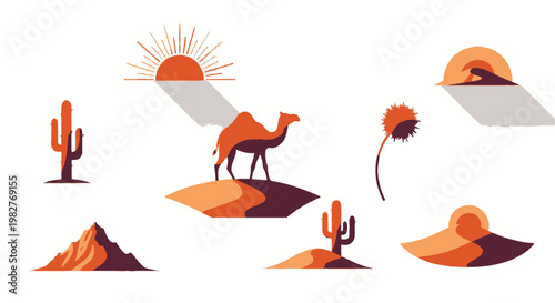 Desert Landscape Collection: Camel, Cacti, Mountains, Sunsets, Sand Dunes
