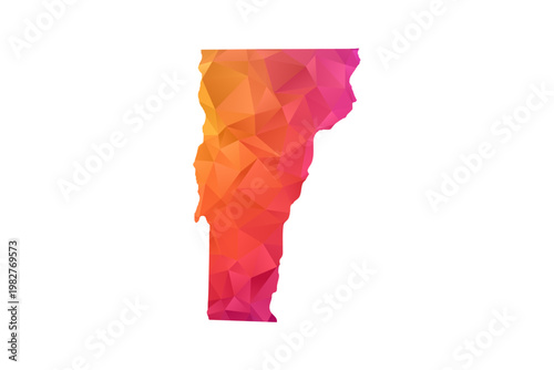Vermont Map - Polygon Style Vector Illustration in Orange and Pink Gradient, Low Poly Geometric Design, Isolated on White Background for Infographics and Education.