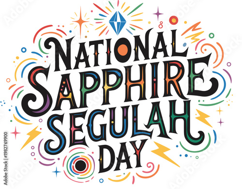 Sapphire Segulah Day Vector Art, Elegant Blue Gem Holiday Illustration Isolated on White