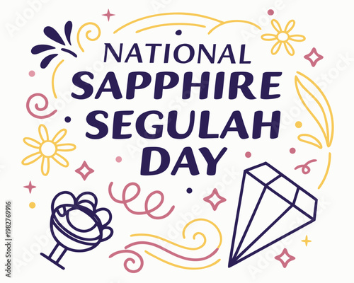 Sapphire Segulah Day Vector Art, Elegant Blue Gem Holiday Illustration Isolated on White
