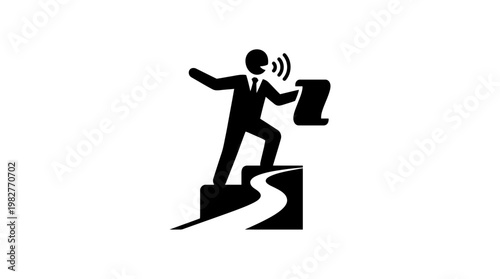 Icon of a Person Climbing a Steep Ladder with Wireless Headphones - Digital Navigation Symbol