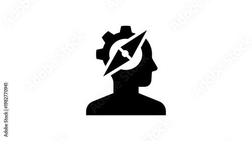 Icon of Human Head With Gear and Light Bulb, Innovation and Creativity Concept, Vector Icon