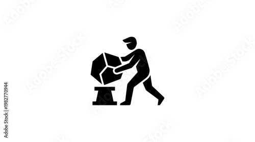 Icon of a Person Chipping at a Rock - Stringently Designed Vector Icon for Construction and Mining Themes