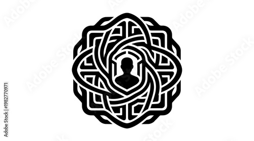 Icon of a Human Silhouette Encircled by an Intricate Knotted Pattern, Vector Icon for Connectivity and Unity