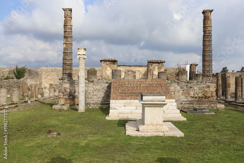 Ancient Roman ruins at Pompeii archaeological site with columns