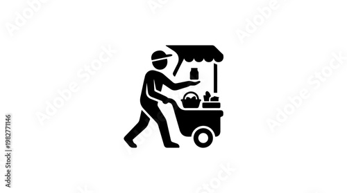 Icon of Street Food Vendor Selling Tacos at Market Scene in Flat Design Style