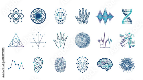 Vector Icon Set of Scientific and Technological Symbols for Digital Design and Education