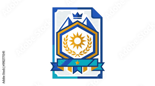 Icon of Award Badge With Laurel Wreath and Ribbon for Achievement Recognition