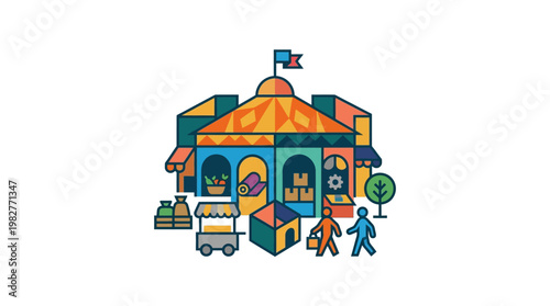 Icon of Children's Amusement Park With Rides and Play Area in Vector Style
