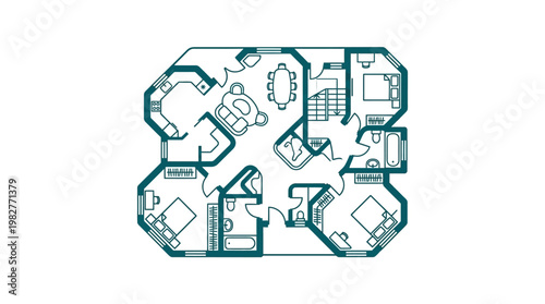 Vector Icon of Detailed Architectural Floor Plan for Home Design and Construction
