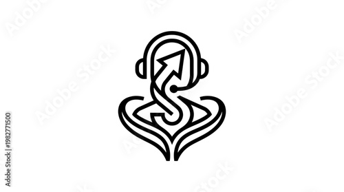 Vector Icon Of Customer Support Headset With Upward Arrow For Tech Assistance