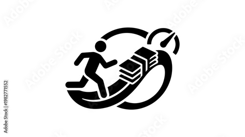Icon of a Running Person with a Package in a Circular Arrow for Delivery or Shipping Services