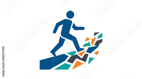 Icon of Person Climbing Up Cracked Bridge for Business and Leadership Inspiration