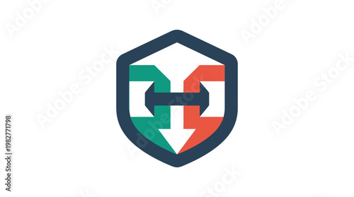 Security Shield Icon with Hacking and Cyber Protection Elements in Flat Design