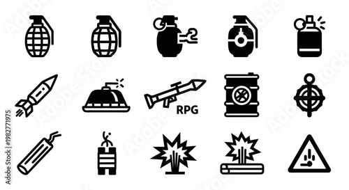 Collection of Black Military Icons and Symbols.