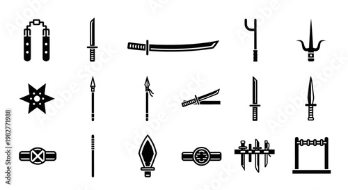 Collection of Various Ancient Japanese Weapons.