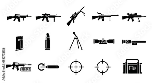 Collection of Various Black Military Icons.