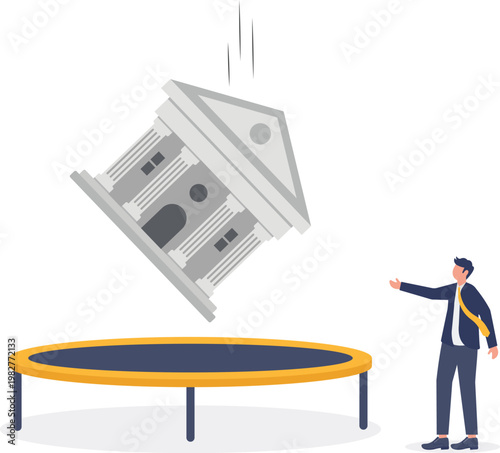 Professional catching a falling bank with an emergency trampoline