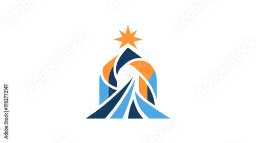 Icon of a Stylized Nativity Scene Illustration with Star and Manger in Flat Vector Style