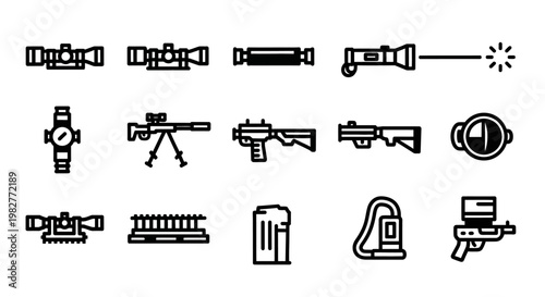 Collection of Various Firearm Icons and Symbols.