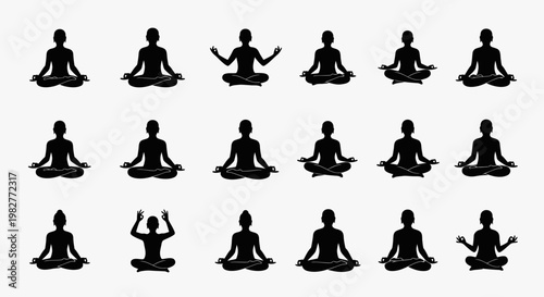 Yoga Silhouettes Collection: Diverse Meditation Poses on White Background