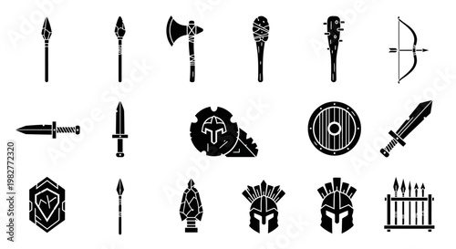 Medieval Weapons and Armor Icons Set.