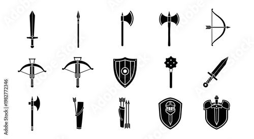 Medieval Weapons and Shields Collection Illustration.