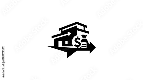 Icon of Real Estate House with Dollar Sign and Arrow in Modern Minimalist Style