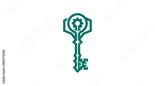 Vector Icon of a Key with Gear and Circuit Elements for Technology Security and Innovation