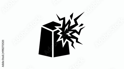 Icon Of Cracked Wooden Block, Breaking Object, Damage Concept, Minimalist Vector Icon