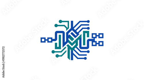 Icon of Circuit Board with Microchip for Technology and Electronics Concept